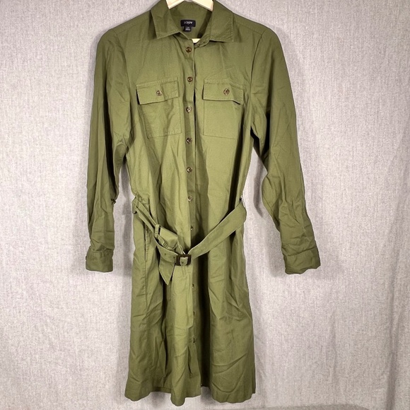 J. Crew Re-imagined Button Down Belted Shirt Dress 10 Hunter Green Transition - Picture 1 of 10